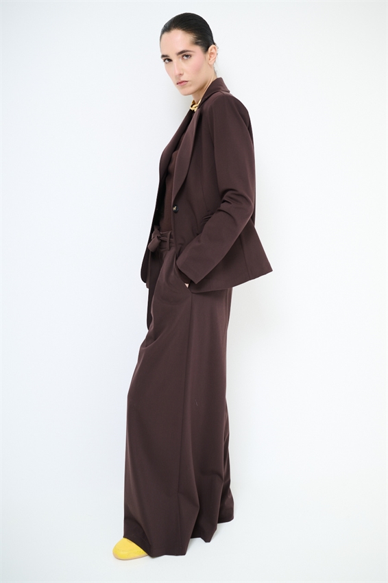 PANTAPALAZZO CON PIEGHE E CINTURA MORO