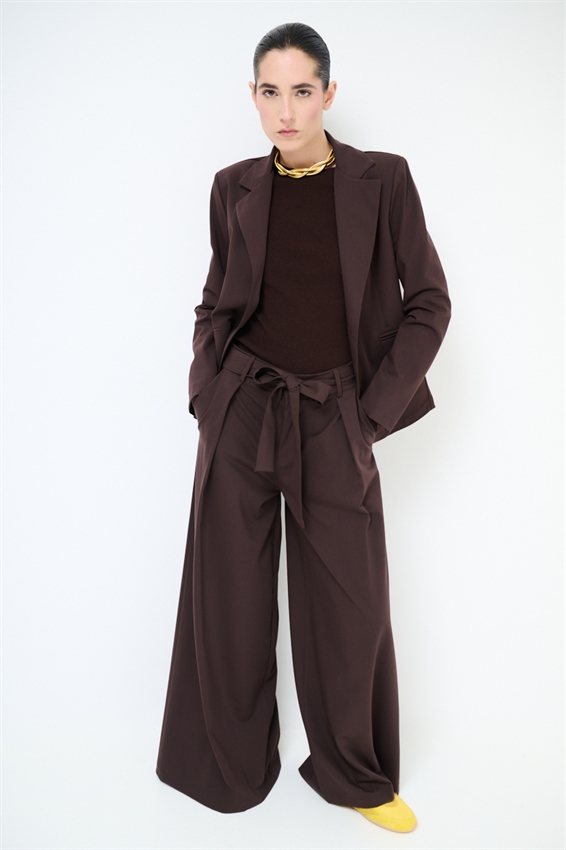 PANTAPALAZZO CON PIEGHE E CINTURA MORO