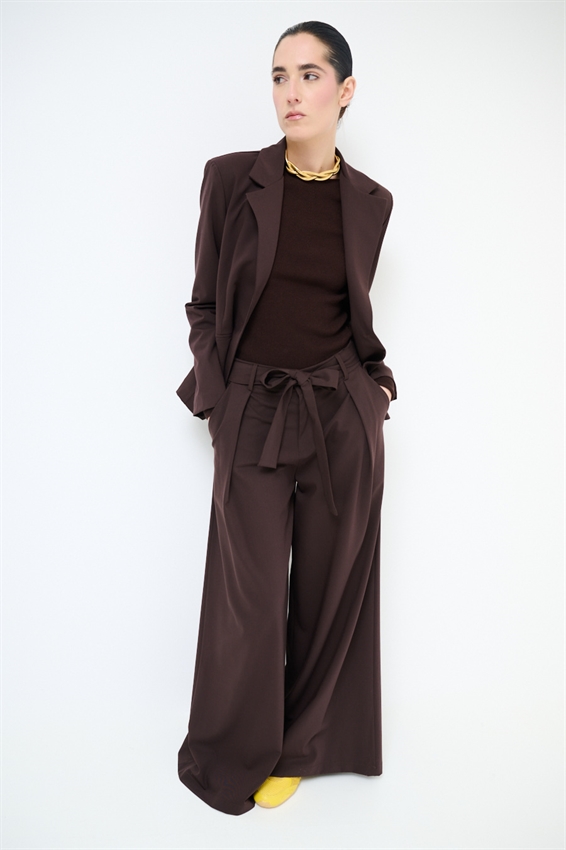 PANTAPALAZZO CON PIEGHE E CINTURA MORO