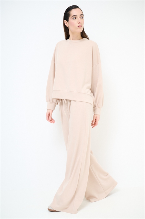 PANTAPALAZZO IN FELPA MODAL CON COULISSE BEIGE