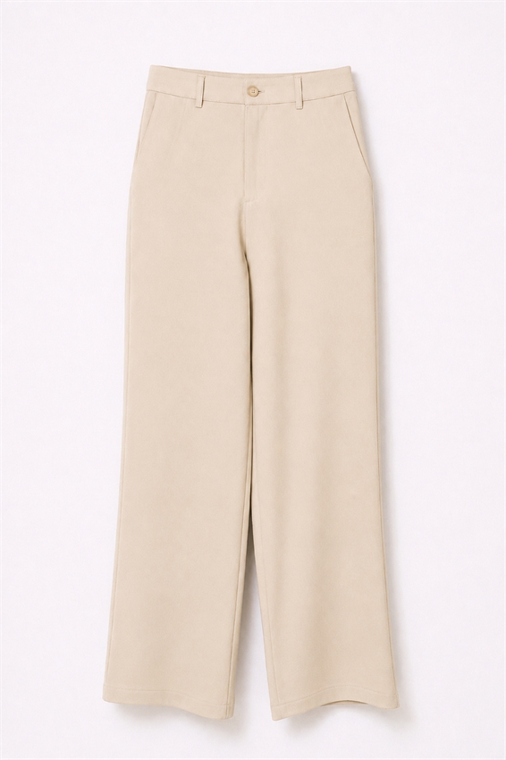 PANTALONE A GAMBA LARGA CON VITA ELASTICIZZATA SUL RETRO