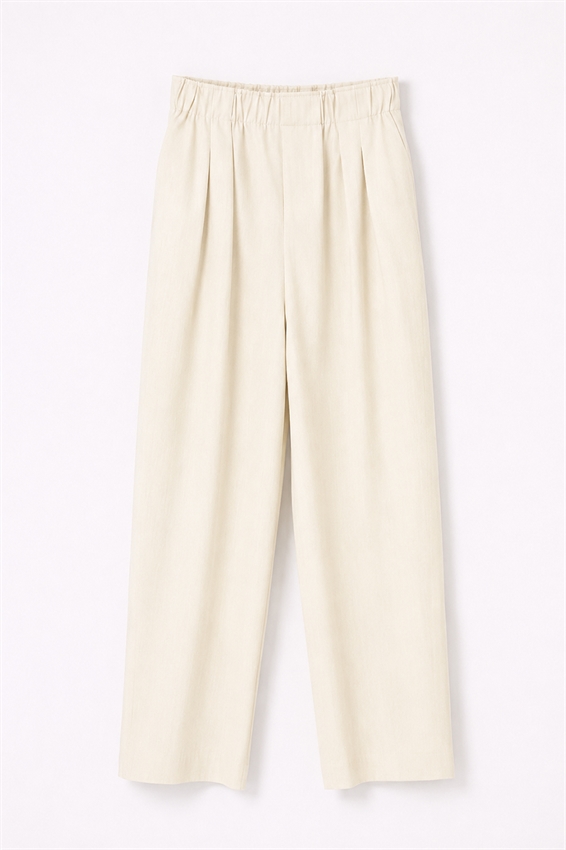 PANTALONE A GAMBA LARGA CON VITA ALTA E PIEGHE FRONTALI