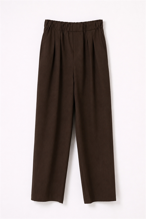 PANTALONE A GAMBA LARGA CON VITA ALTA E PIEGHE FRONTALI