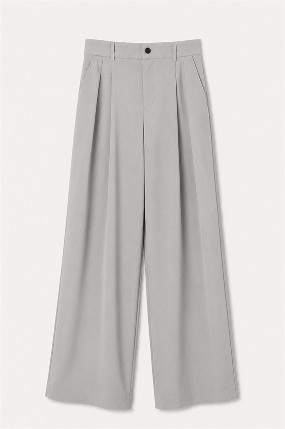 PANTALONE A GAMBA LARGA BOTTONI E TASCHE OBLIQUE