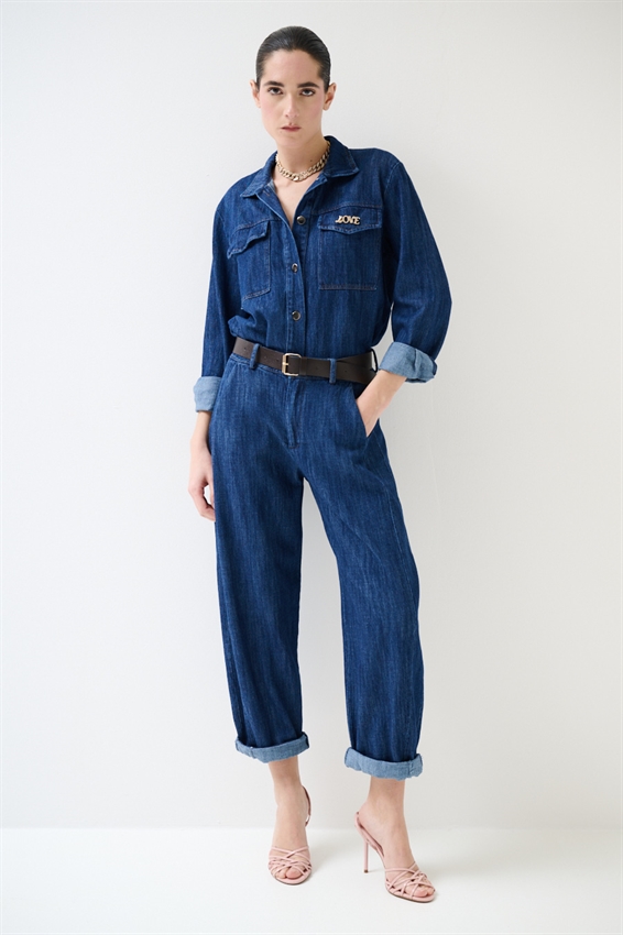 PANTA BALLOON CON TAGLI SUL FIANCO BLU