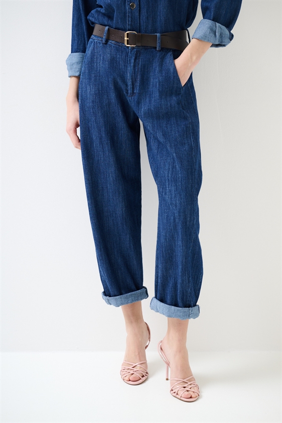 PANTA BALLOON CON TAGLI SUL FIANCO BLU