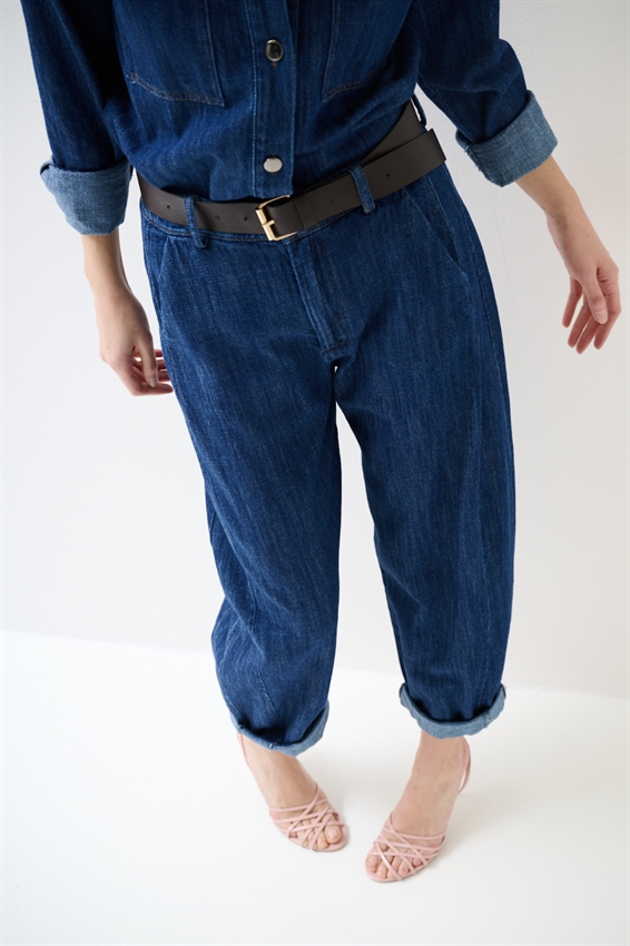 PANTA BALLOON CON TAGLI SUL FIANCO BLU