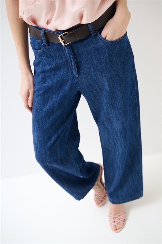 PANTALONE GAMBA DRITTA IN DENIM CON CINTURA BLU