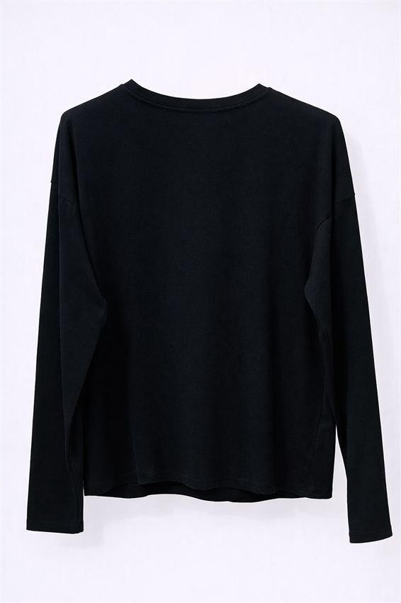 T-SHIRT COTONE MANICA LUNGA CALATA NERO