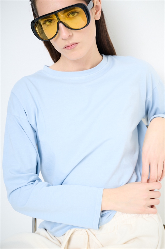 T-SHIRT COTONE MANICA LUNGA CALATA BLU