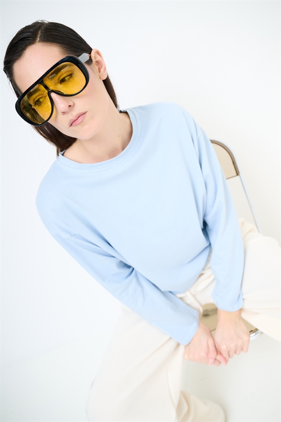 T-SHIRT COTONE MANICA LUNGA CALATA BLU