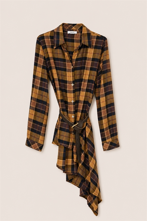 CAMICIA A QUADRI ASIMMETRICA CON CINTURA