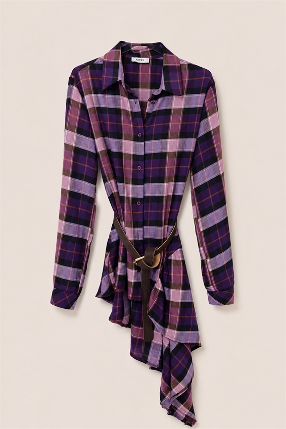 CAMICIA A QUADRI ASIMMETRICA CON CINTURA