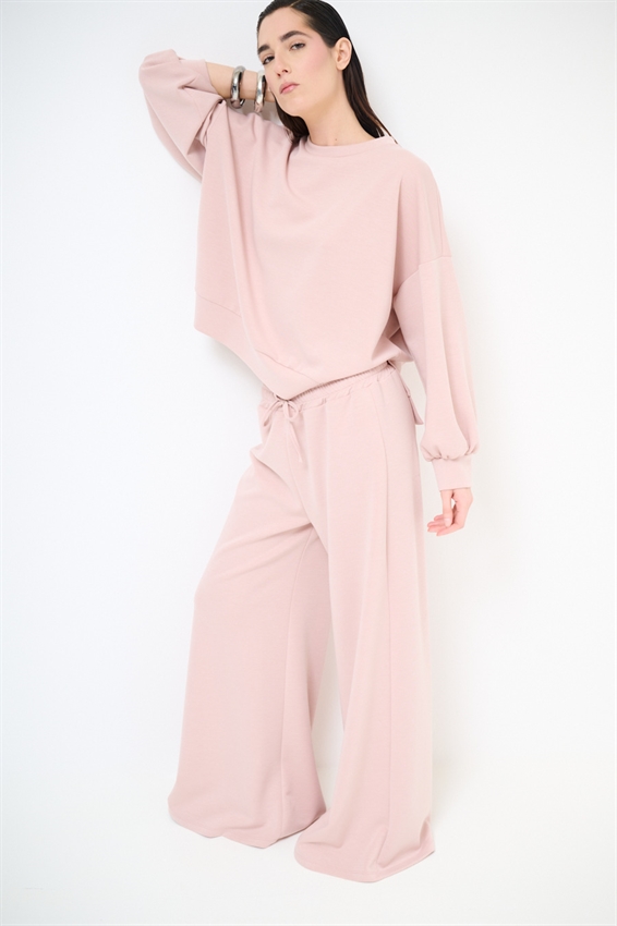 PANTAPALAZZO IN FELPA MODAL CON COULISSE ROSA