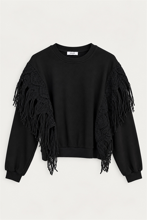 FELPA CON MACRAME SPALLE E FRANGE