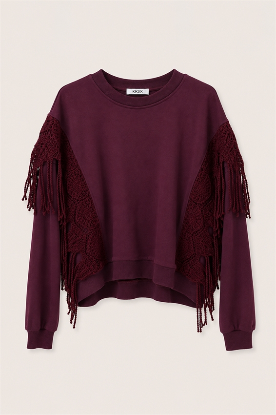FELPA CON MACRAME SPALLE E FRANGE