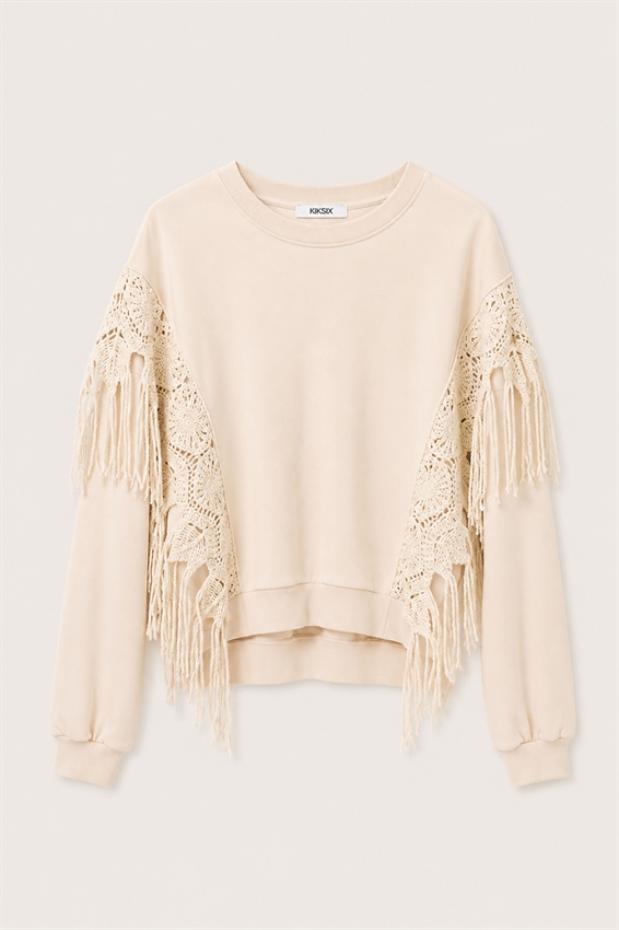 FELPA CON MACRAME SPALLE E FRANGE