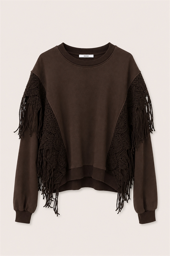 FELPA CON MACRAME SPALLE E FRANGE