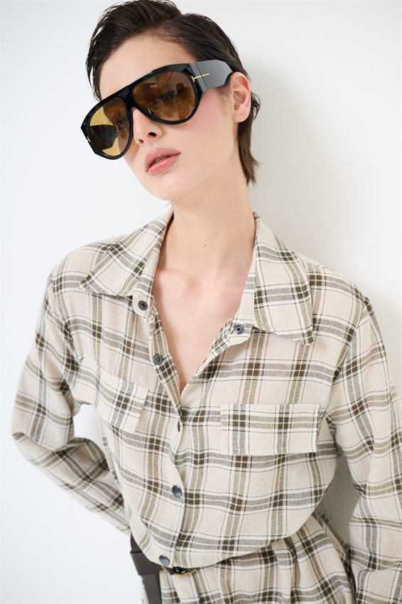 ABITO CHEMISIER A QUADRI CON CINTURA E BOTT. VERDE MILITARE