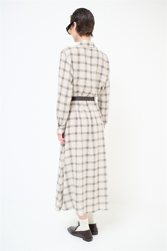 ABITO CHEMISIER A QUADRI CON CINTURA E BOTT. VERDE MILITARE