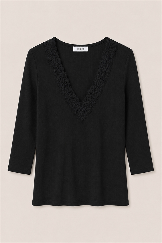 MAGLIA SCOLLO V A COSTE CON PIZZO