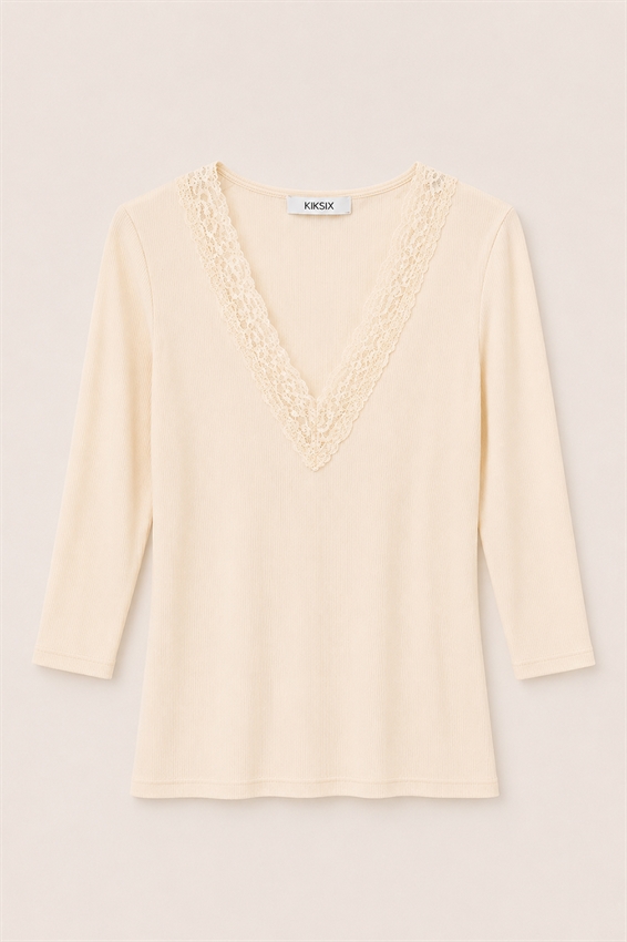 MAGLIA SCOLLO V A COSTE CON PIZZO