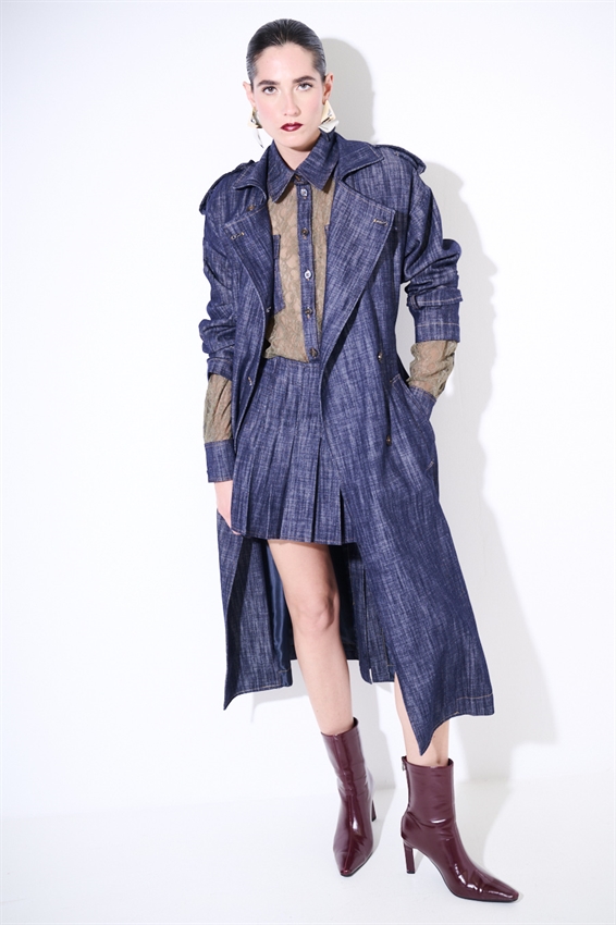 TRENCH LUNGO IN DENIM CON CINTURA