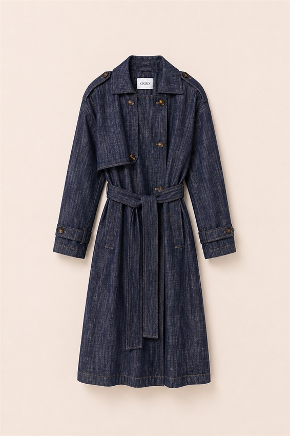 TRENCH LUNGO IN DENIM CON CINTURA