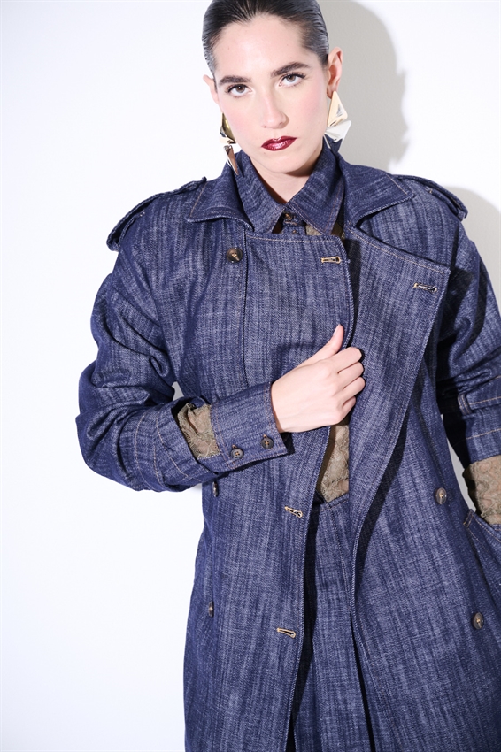 TRENCH LUNGO IN DENIM CON CINTURA