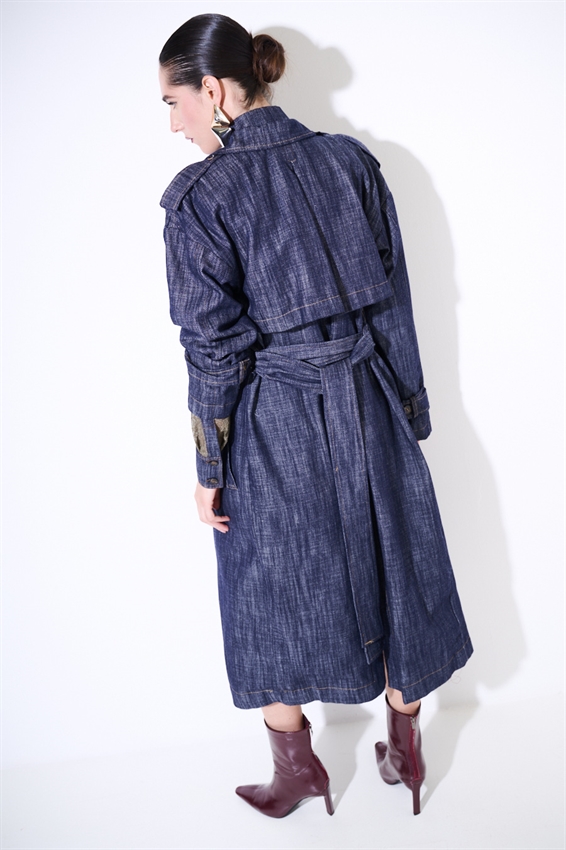 TRENCH LUNGO IN DENIM CON CINTURA