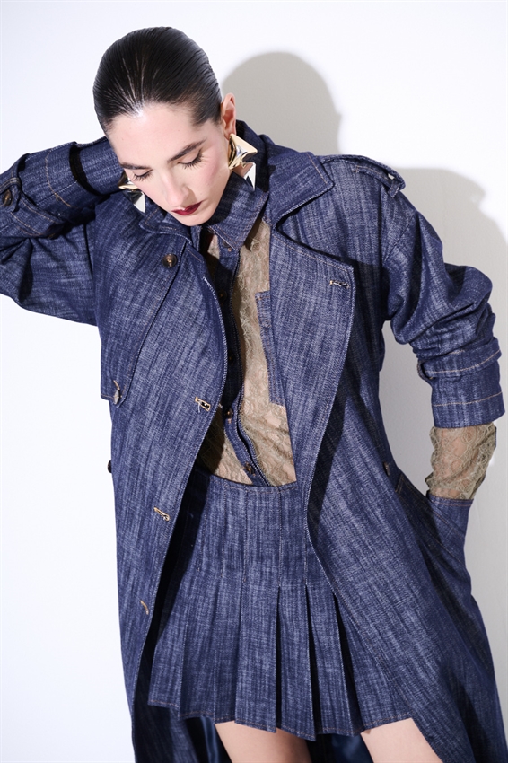 TRENCH LUNGO IN DENIM CON CINTURA
