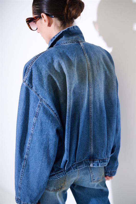BOMBER DENIM COLLO IMBUTO SABBIATO CON ZIP