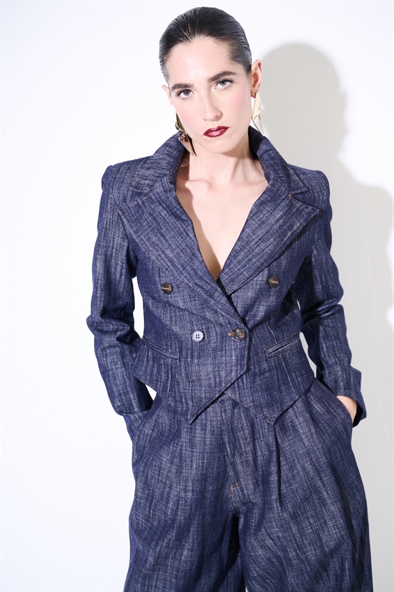 GIACCA CROP IN DENIM DOPPIOPETTO