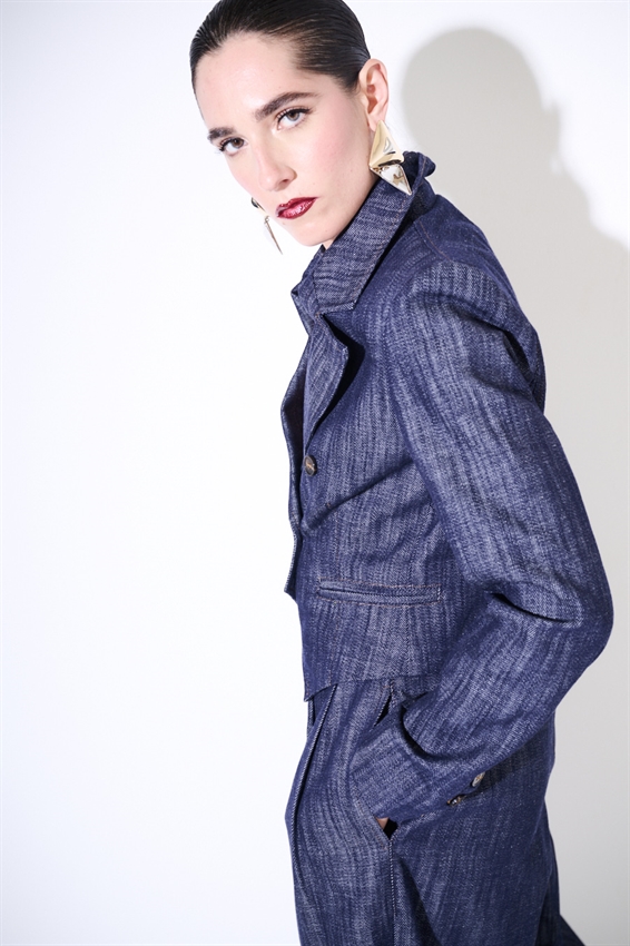 GIACCA CROP IN DENIM DOPPIOPETTO