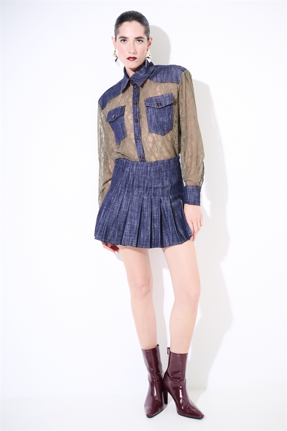 MINIGONNA A PIEGHE IN DENIM