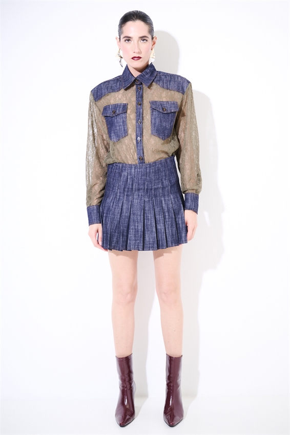 MINIGONNA A PIEGHE IN DENIM
