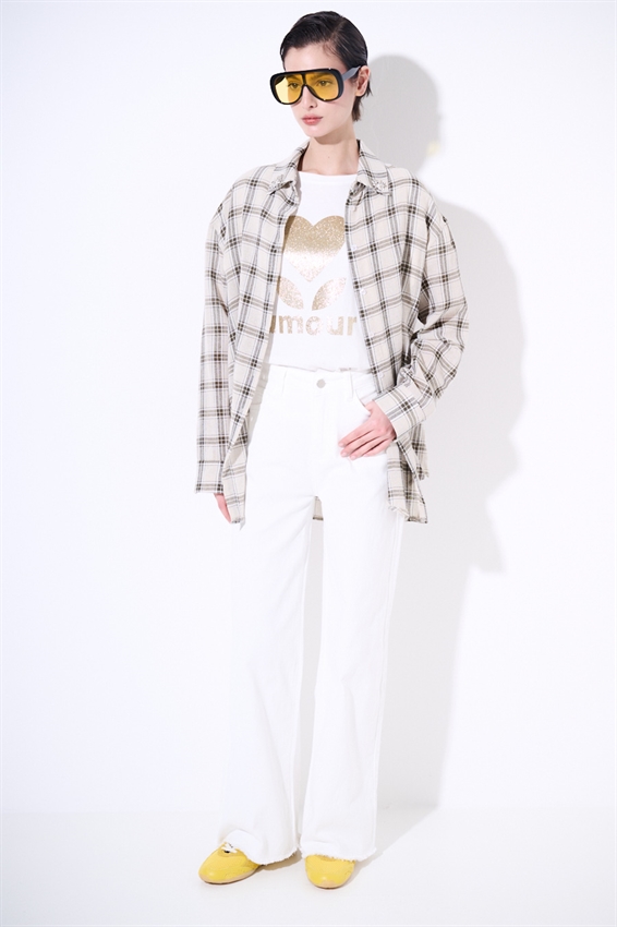 CAMICIA OVER A QUADRI CON PATCH VERDE MILITARE