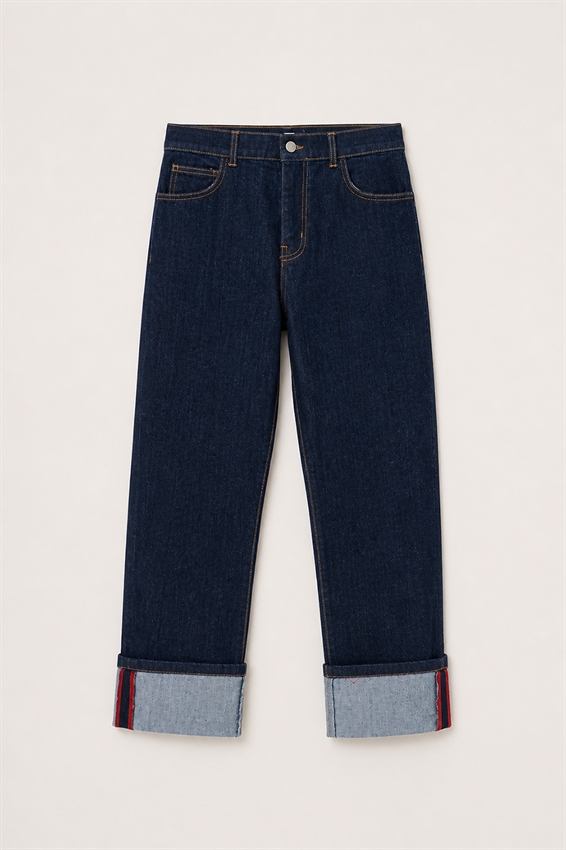 JEANS DRITTO SCURO CON RISVOLTO E CIMOSA