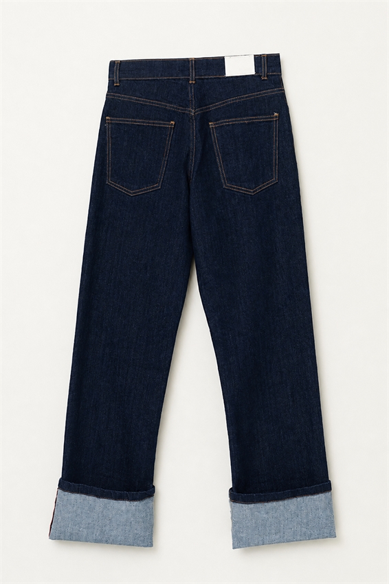 JEANS DRITTO SCURO CON RISVOLTO E CIMOSA