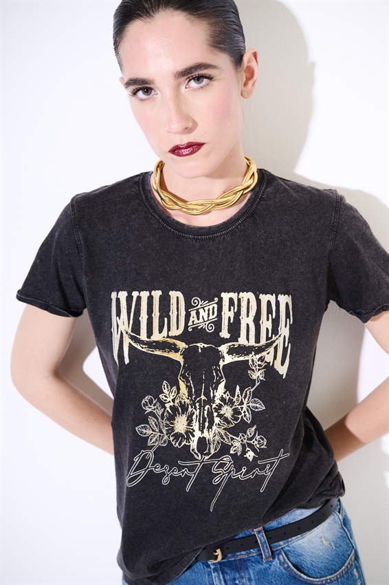 T-SHIRT REGULAR CON STAMPA WILD AND FREE