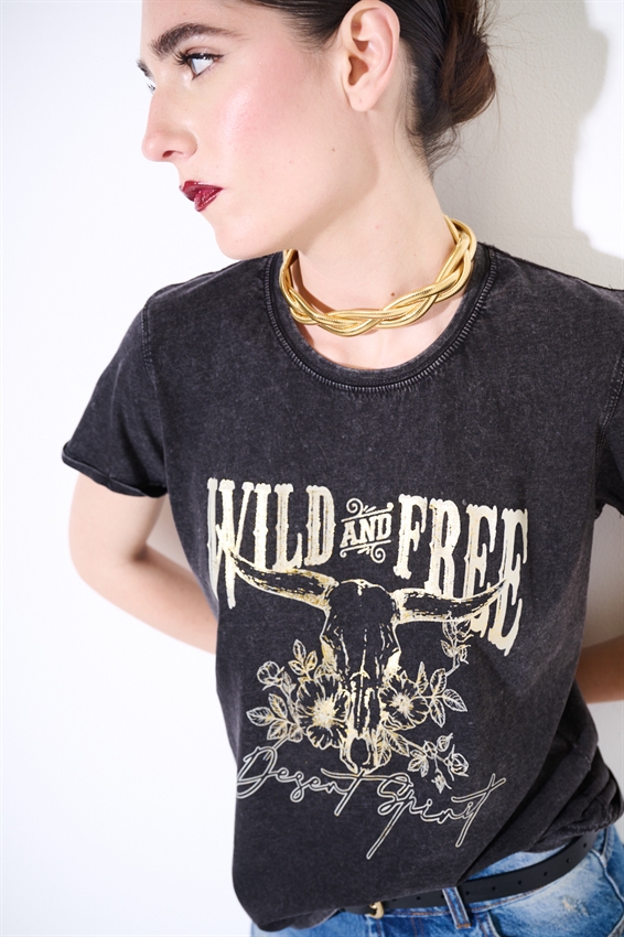 T-SHIRT REGULAR CON STAMPA WILD AND FREE