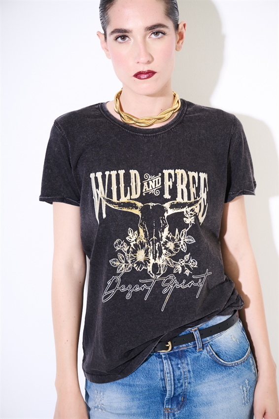 T-SHIRT REGULAR CON STAMPA WILD AND FREE