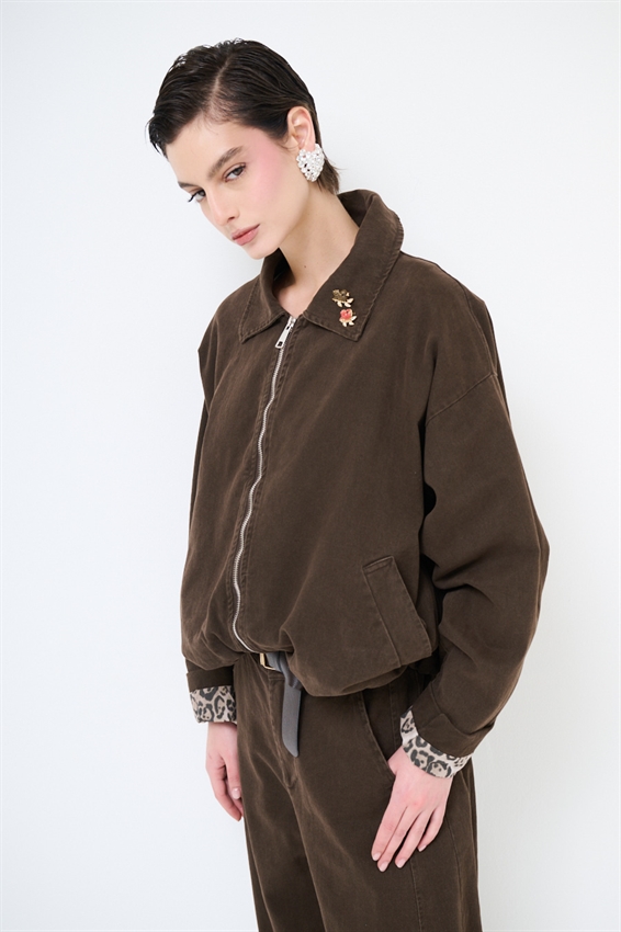 BOMBER OVERSIZE CON FONDO MACULA E SPILLE MORO