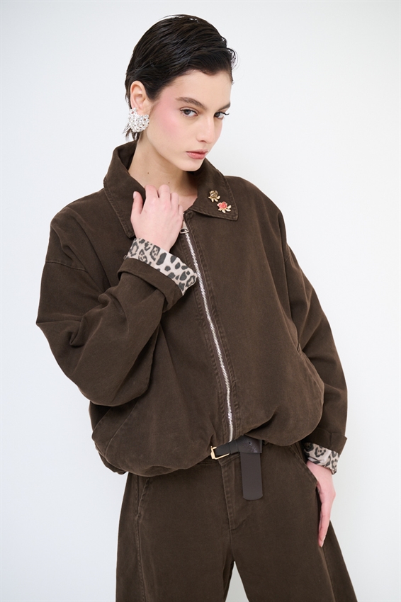 BOMBER OVERSIZE CON FONDO MACULA E SPILLE MORO