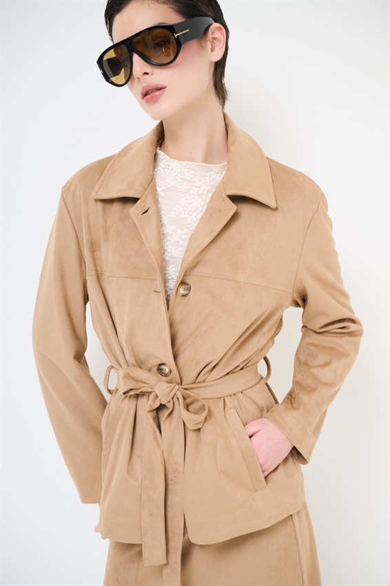 GIACCA IN SUEDE CON CINTURA CAMMELLO