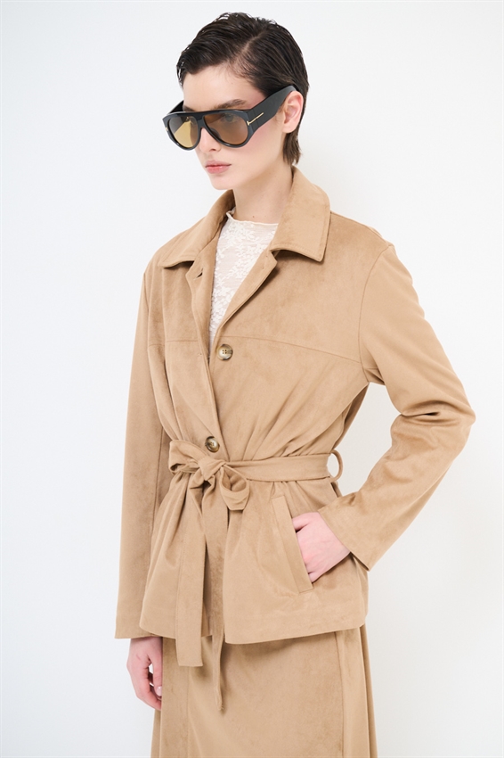 GIACCA IN SUEDE CON CINTURA CAMMELLO