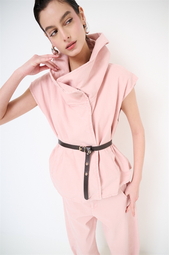 GILET COLLO AMPIO + CINTURA ROSA