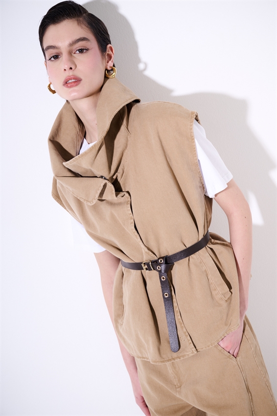 GILET COLLO AMPIO + CINTURA SABBIA