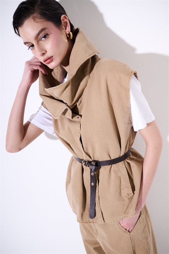 GILET COLLO AMPIO + CINTURA SABBIA