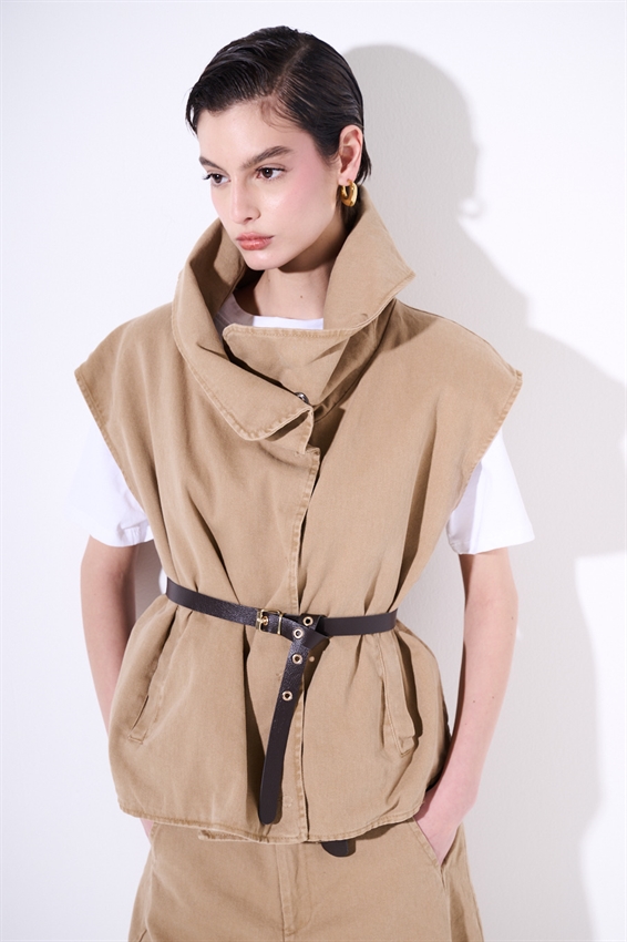 GILET COLLO AMPIO + CINTURA SABBIA
